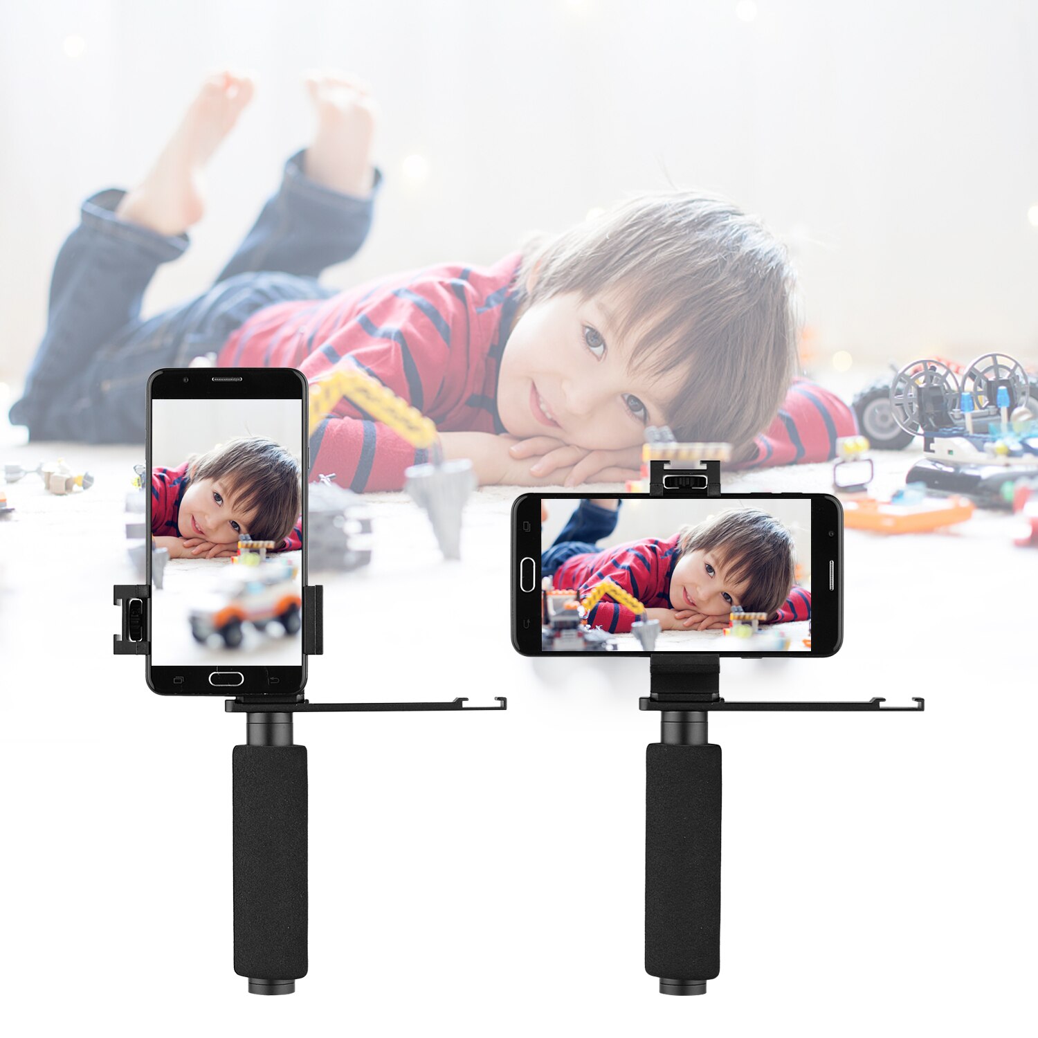 Andoer Smartphone vregistrazione impugnatura per cellulare supporto per registrazione Video maniglia stabilizzatore morsetto per cellulare larghezza 40mm-85mm