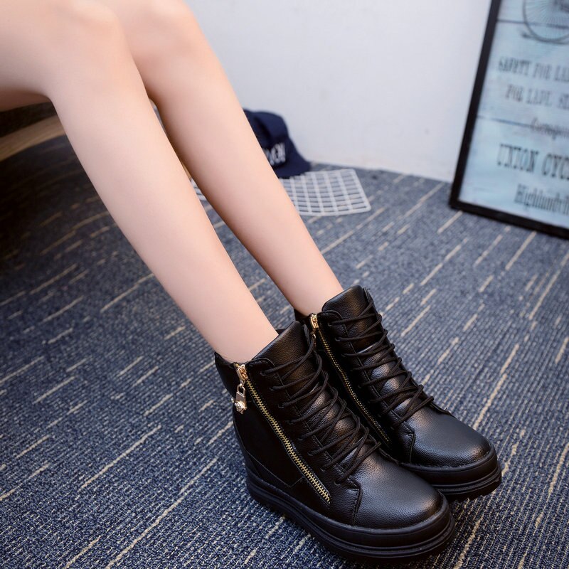 Spring and Autumn invisible height increase high women sports shoes flat bottom wedge side zipper sneakers walking shoes ZW-114