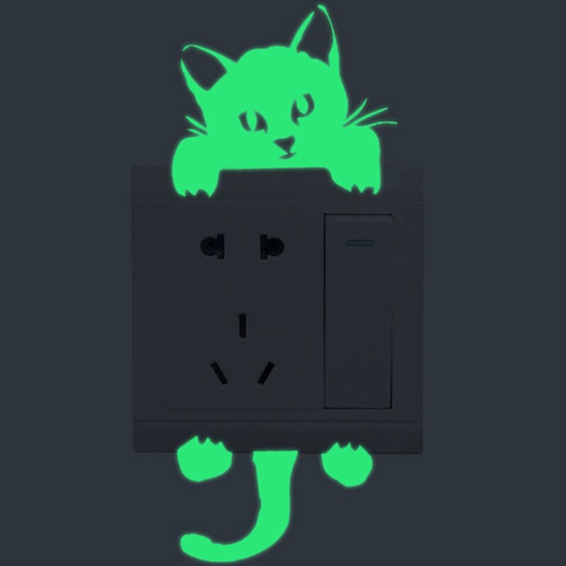 ! 2 stk lysende tegneseriekontakt klistermærker sort kat glødende klistermærker stue soveværelse skifte fluorescerende klistermærker