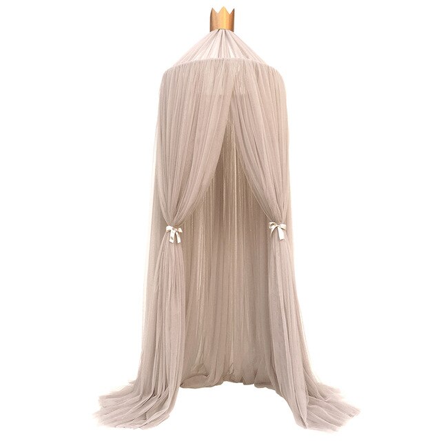 Hanging Kids Baby Bedding Dome Bed Canopy Cotton Mosquito Net Bedcover Curtain For Baby Kids Reading Playing Home Decor: Khaki