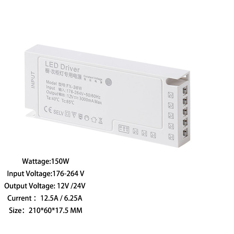 Led Cabinet Light Strip Licht Transformator Dc 12V 24V Verlichting Voeding Dupont Poort Driver 24W 36W 60W 100W 150W: Ivoor / 230v