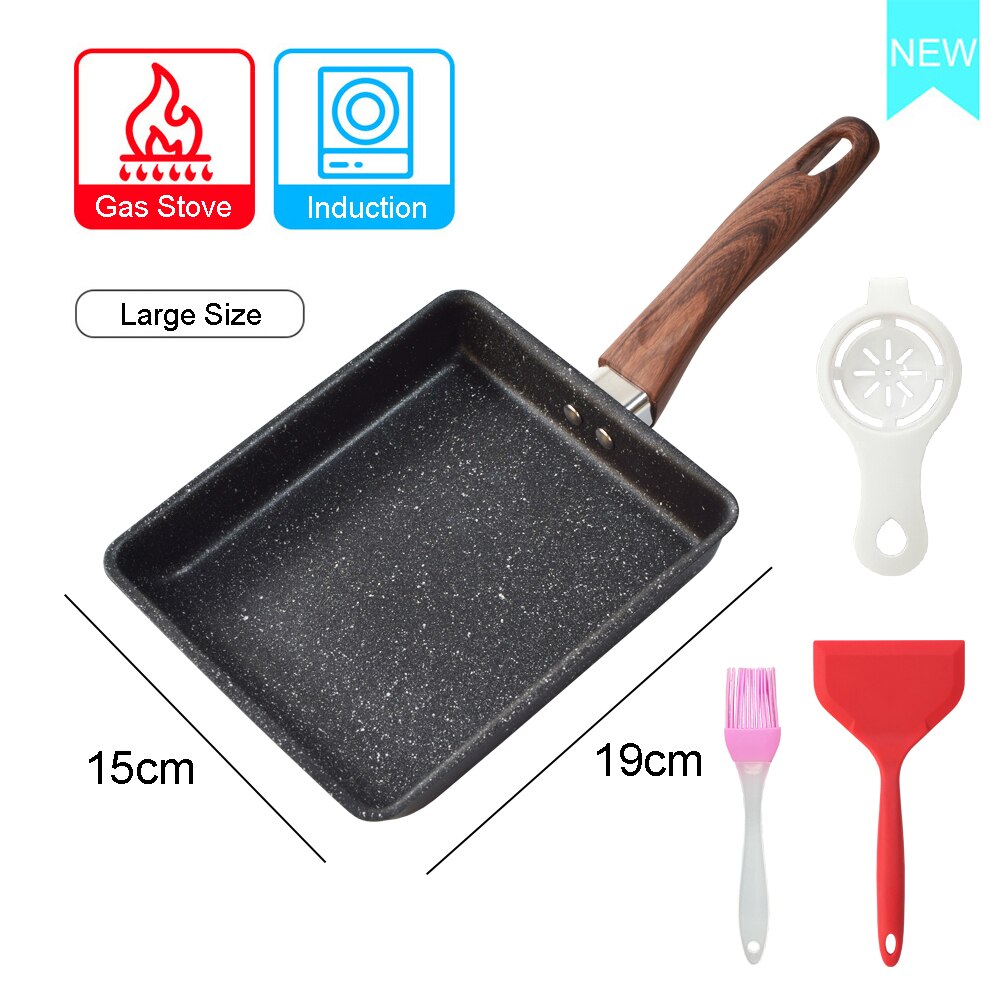 Japanese Omelette Egg Pan Nonstick Retangle Frying Pan with Anti Scalding Handle, Stove and Induction Hob Compatible: Large Suit