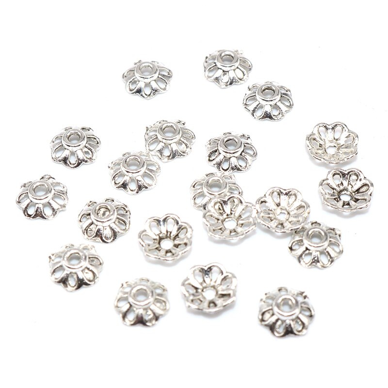 200 teile/los Zink-legierung Perlen Kappen Tibetischen Silber Überzogene Blumen Perlen End Kappen Charms für Schmuck Machen Lieferungen 8mm: silver