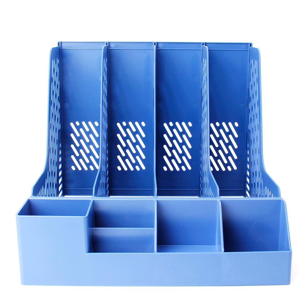 4 Sections Desktop File Rack Paper Book Hold Office Document Tray Organizer Box
