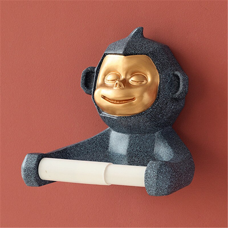 Nordic Cute Monkey Toilet Roll Paper Holder Bathroom Wall-mounted Tissue Hanging Storage Rack: Blue