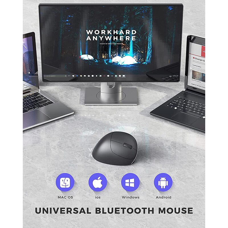 Seenda Ergonomic Rechargeable Mouse Multi-device &amp; Easy-Switch Bluetooth Wireless Mouse for Laptop PC Smart TV Mac Tablet iPad