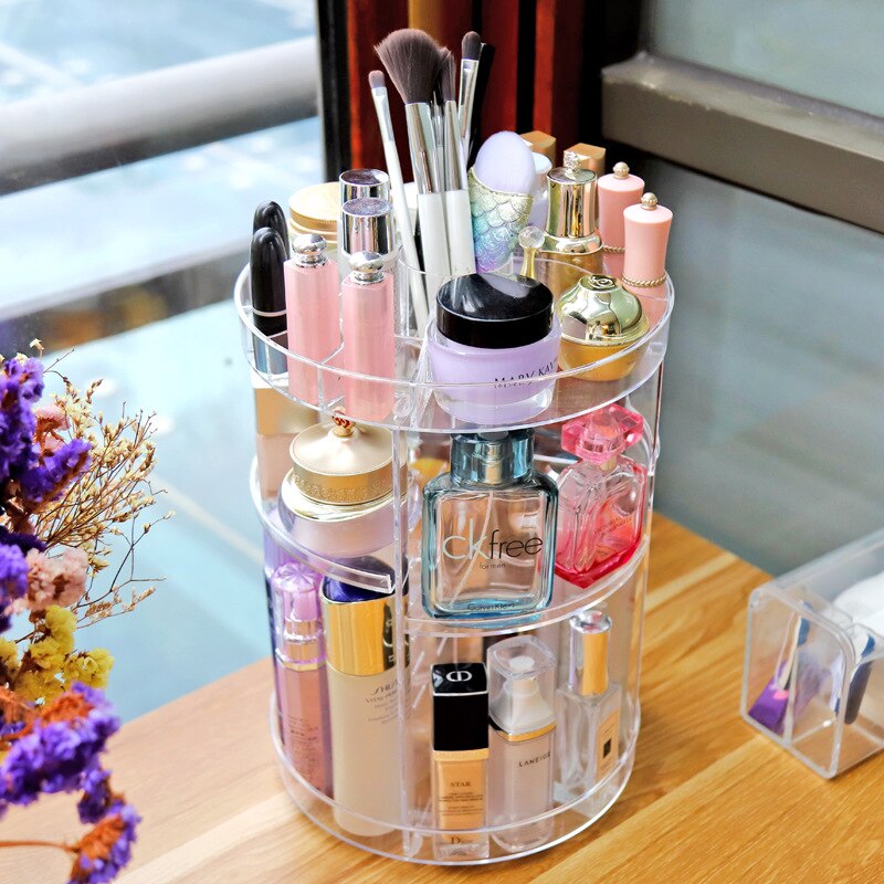 360 Degree Rotation Make Up Organizer Box Cosmetic Organizer Transparent Spin Multi-Function Detachable Acrylic