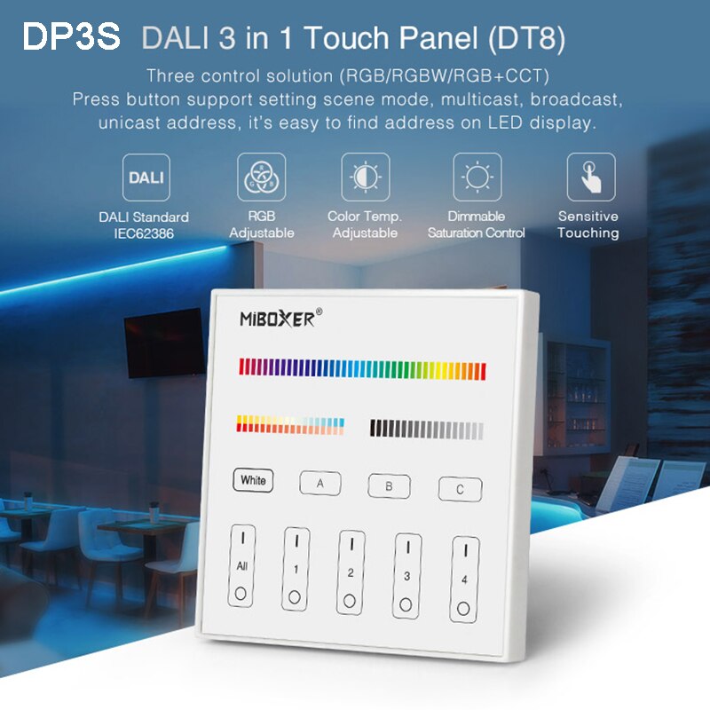 Miboxer 86 touch panel DALI 5 in 1 LED Controller DALI Bus Power Supply DIN Rail DALI Dimming Control System(DT8) for led lamps