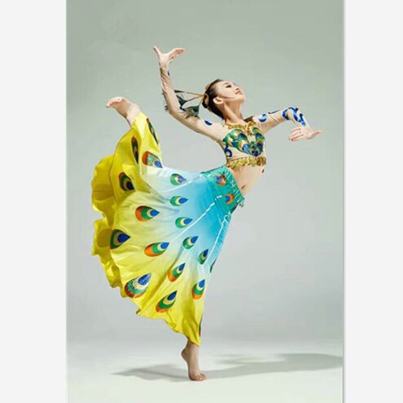 Pauw buikdans kostuum chinese nationale dans kostuums voor vrouwen dai dans kostuum moderne prestaties