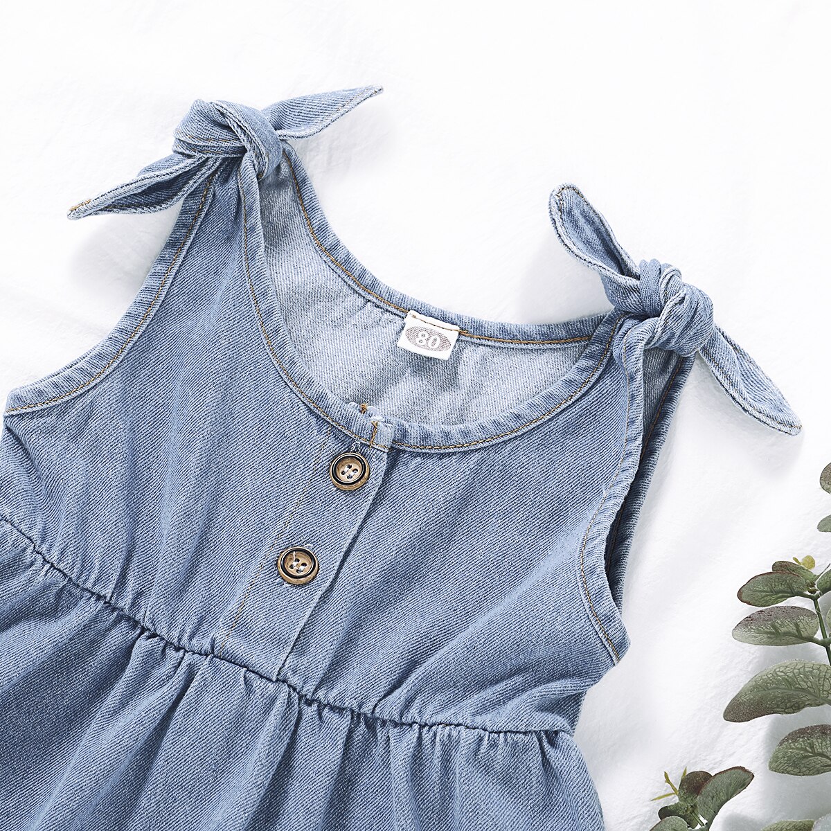 ropa de verano para bebés, niños, niñas, vestido de tela vaquera de Color sólido con botones sin mangas