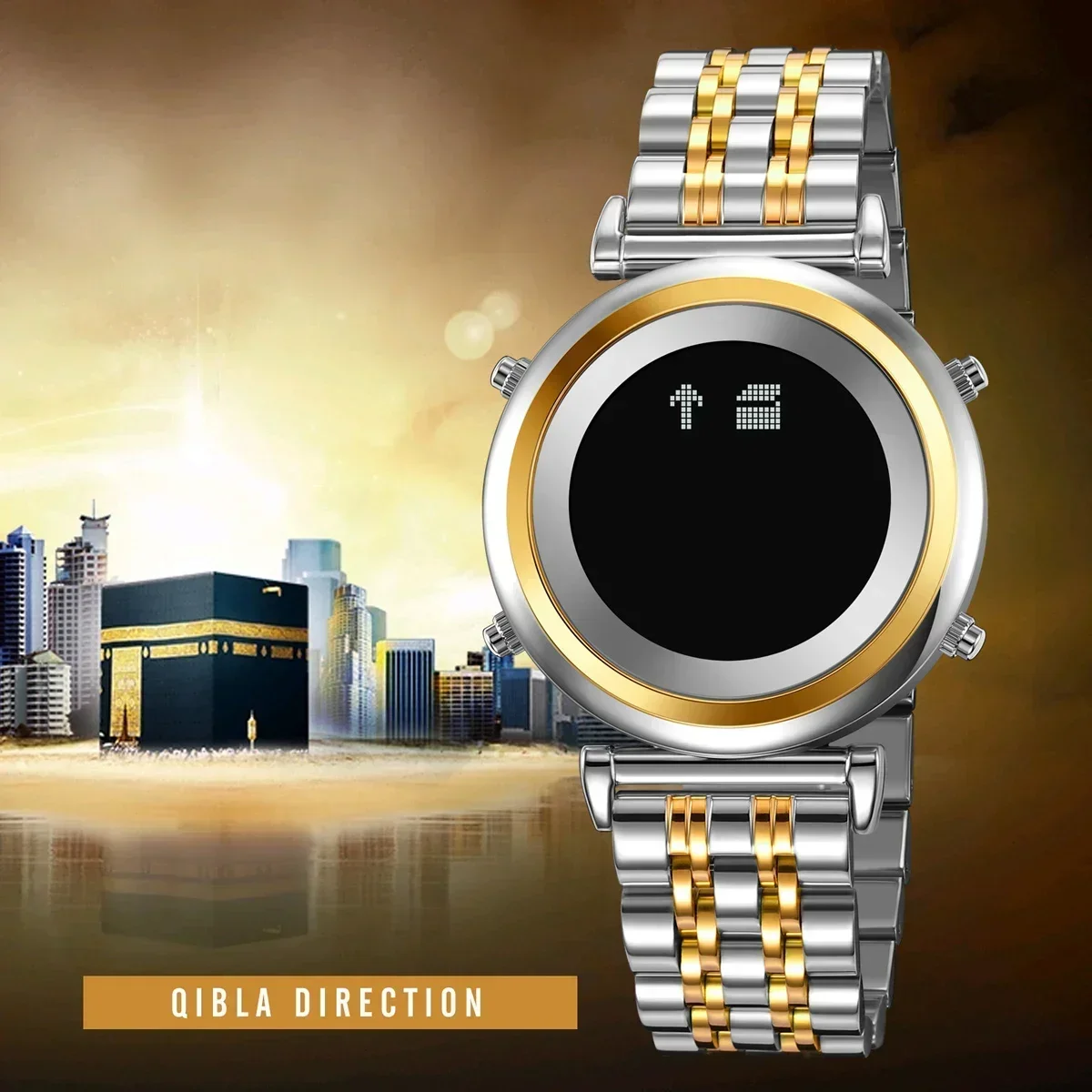 Skmei 2139 Staal Moslim Azan Digitaal Horloge Heren Achterlicht Waterdicht Polshorloge Gebed Qibla Kompas Wekker Horloge 1861