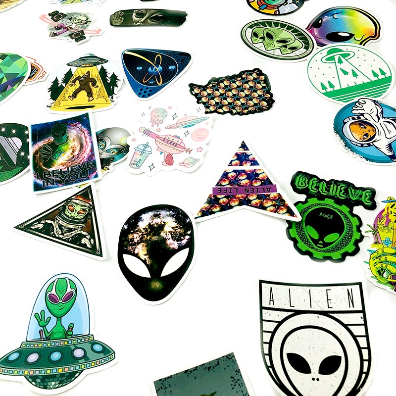50 Stuks Alien Ufo Ruimte Pilot Sticker Forscrapbook Skateboard Gitaar Motorfiets Bagage Laptop Computer Nagel Stickers