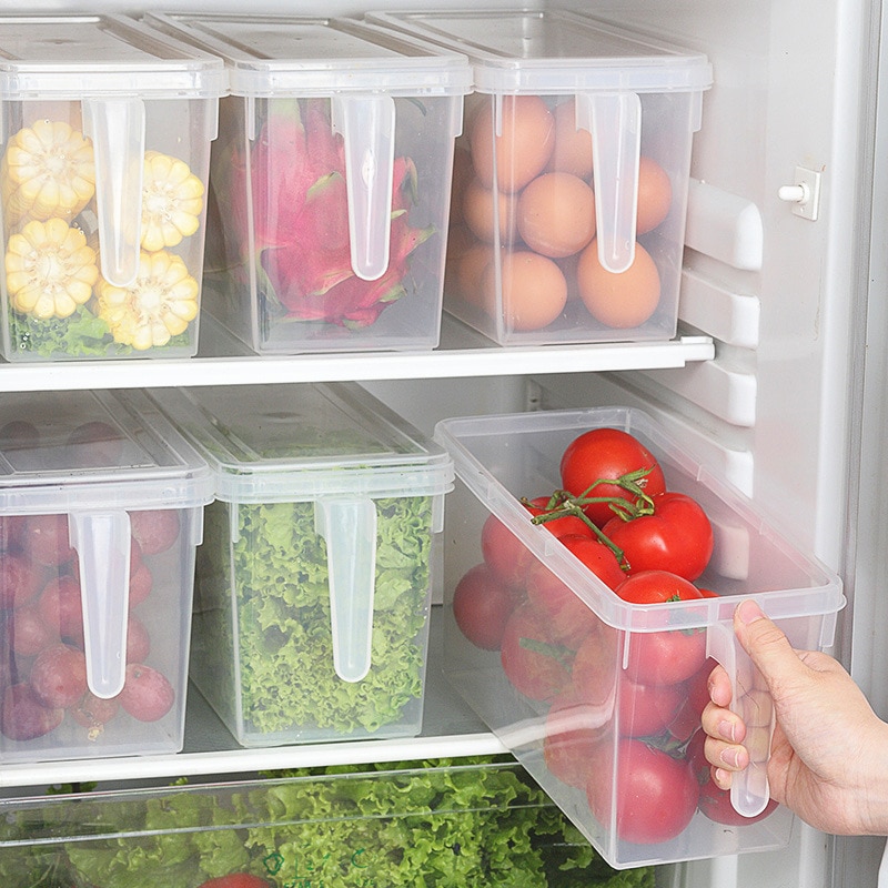 Récipient de stockage en plastique avec couvercles poignée réfrigérateur stockage clair aliments conteneurs petit réfrigérateur boîtes de rangement cuisine R2023