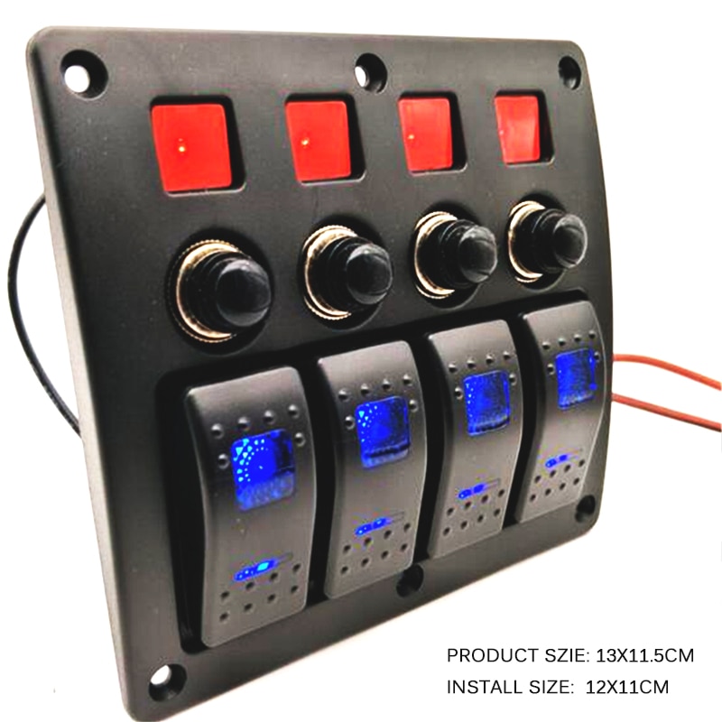 Impermeable 4 Gang RV coche barco marino disyuntor Panel de interruptor basculante LED