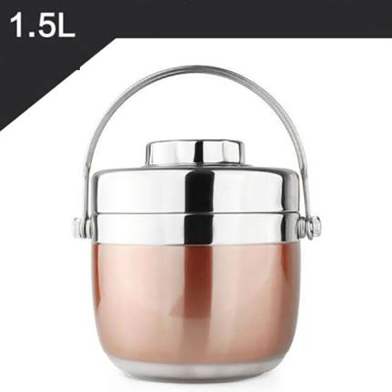 ONEUP Portable Stainless Steel Insulated Lunch Box 2 Layer Bento Box Style Grid Insulated Bucket Soup Container: 1.5L GOLDEN