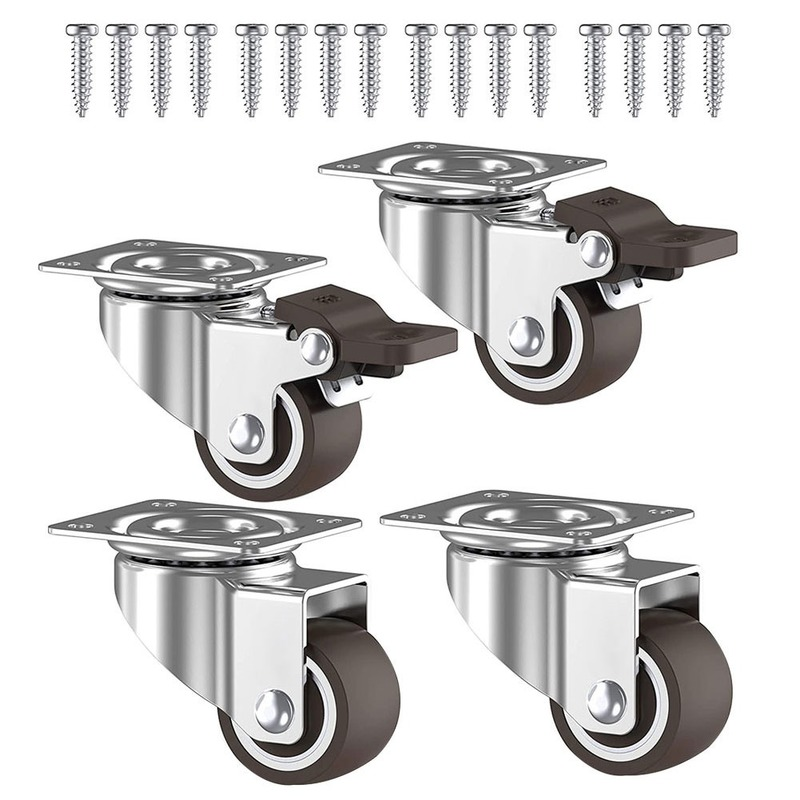 4PCS Caster Wheels With Brakes Noiseless Rubber 1 Inch Swivel Moving Dolly Wheels For Furniture Cabinet Trolley Caster Trolley