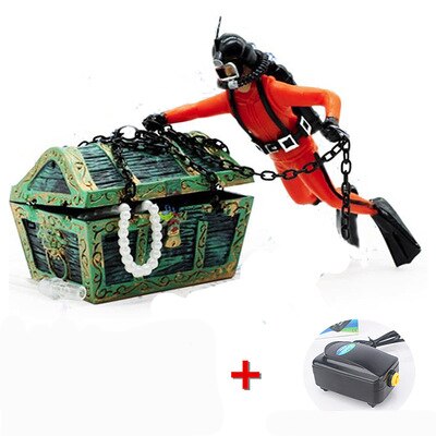 Action Aquarium Ornament, Live-Action Aerating Fish Tank Decorations, Undersea Treasure Chest and Diver Action Ornament: D