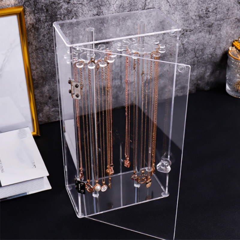 Akryl 24 haczyki obrotowy stojak wystawowy na naszyjnik ekspozytor robić wisiorków Organizer pyłoszczelne pudełko wystawowe z biżuterią
