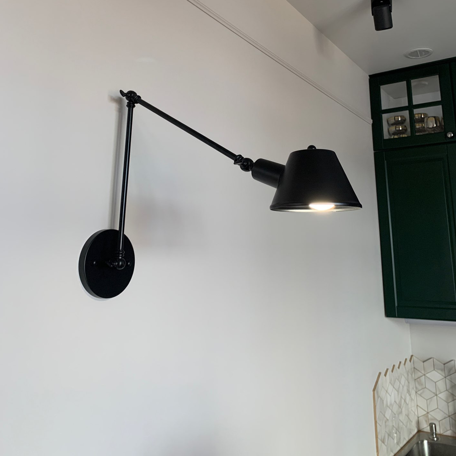 Svart rustikk årgang svømmearm vegglampe retro lange leselys på veggen justerbar jernapplikasjon murale armatur hjem