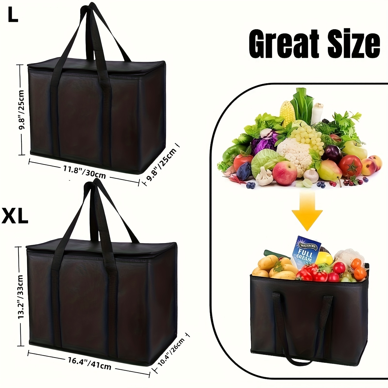 1pc Large Capacity Insulated Bags Foldable Reusable Soft Cooler Bag Lightweight To Keep Cold Takeout Food Bag