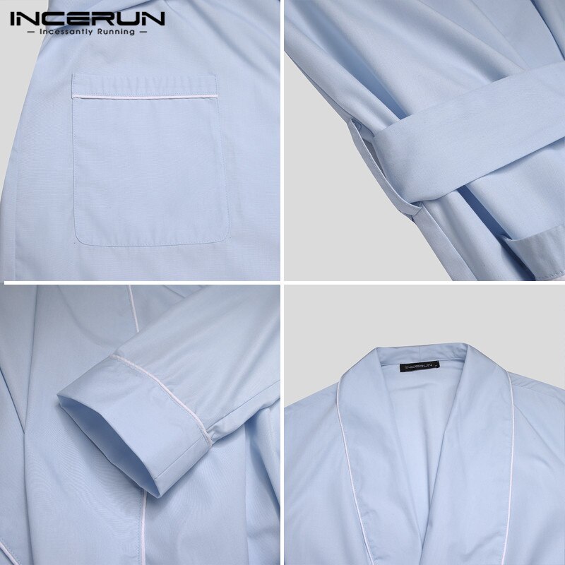 Fritid kortermet v-hals badekåpe menn solide badekåper årsakslommer nattøy nattkjole koselig snøringe nattkjole incerun s -5xl