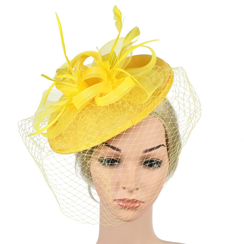 Women Bridal Hats and Fascinators Black/Gold/Yellow Net Birdcage Bride Wedding Hats Face Veils Wedding Accessories
