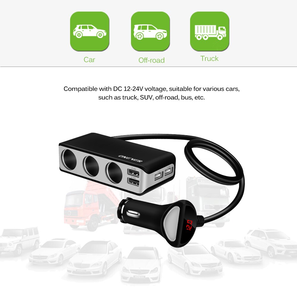 Onever Auto Sigarettenaansteker Stopcontact Splitter Power Adapter Auto-styling DC 12 Volt 2.4A 80 w Dual USB charger Socket