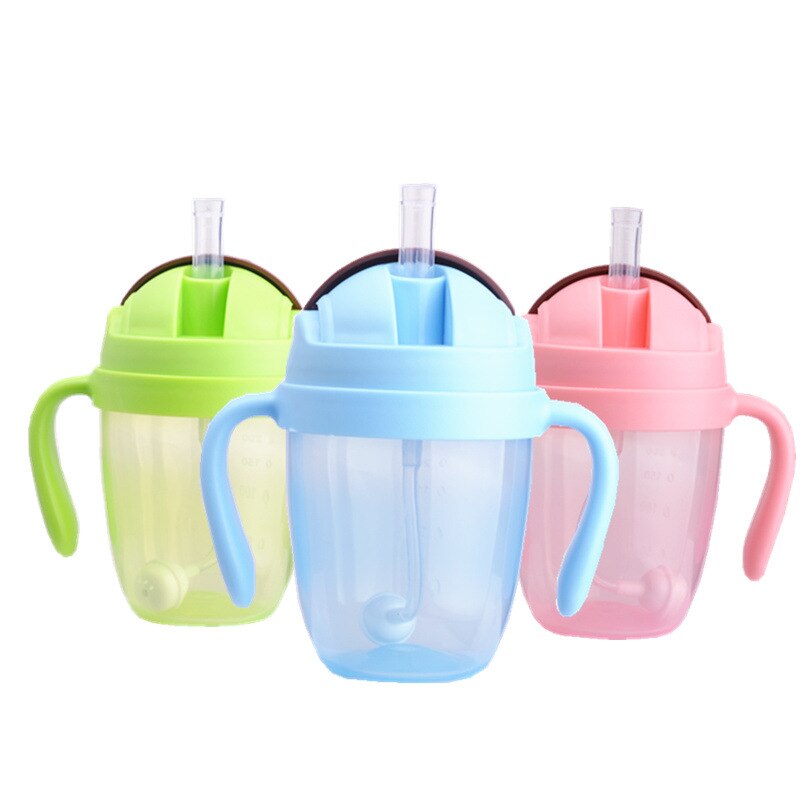 Plastic fles met brede mond, drinkbeker voor baby's, waterbeker voor kinderen met rietje, trainingsbeker