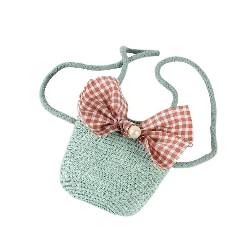 Ragazze dei capretti di Paglia Dovrebbe Sacchetto di Crossbody Borsa con bel Fiocco Fatto A Mano Puro di Tessitura di Spalla Sacchetto Della Spiaggia di proprietà Della Perla Della Chiusura Lampo Della Borsa: Blu