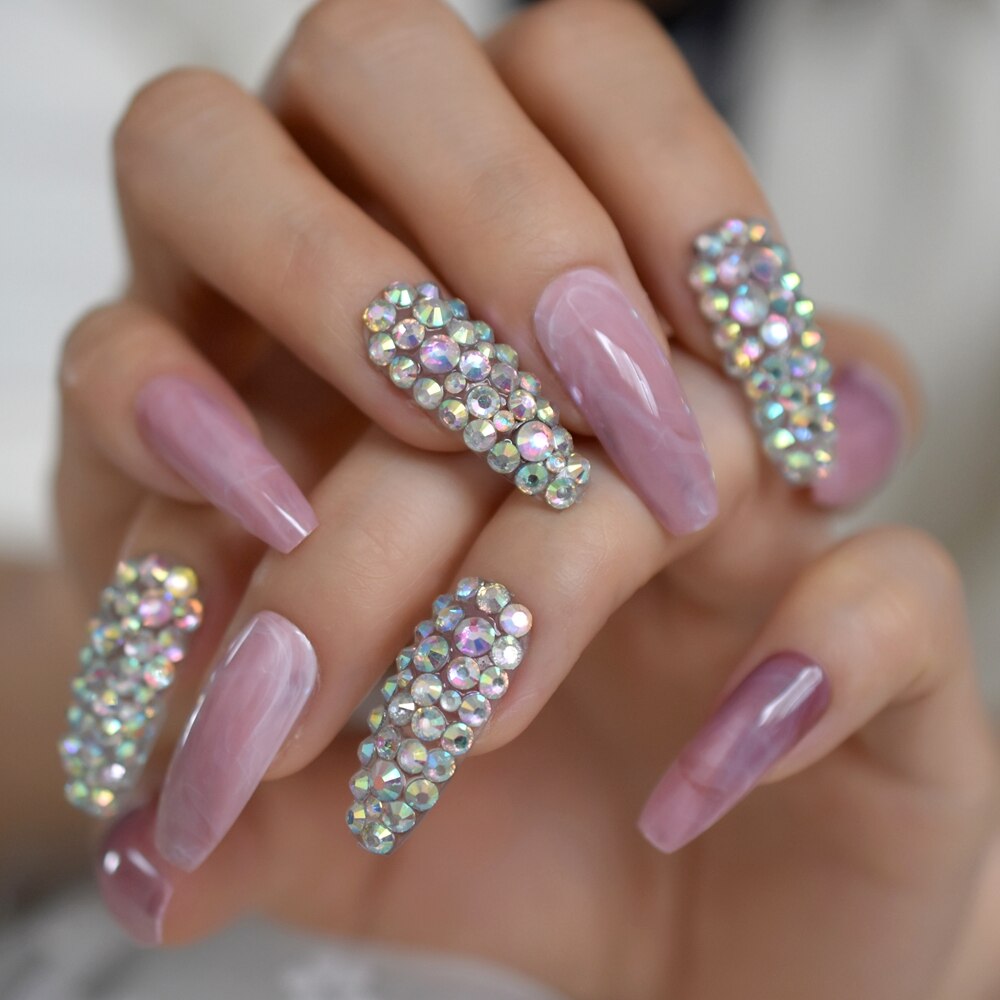 Faux Ongles en marbre, pré-conçus, pré-conçus, Ongles de luxe Extra longs en forme de cercueil, accessoires de décoration pour fêtes et mariage: L5591