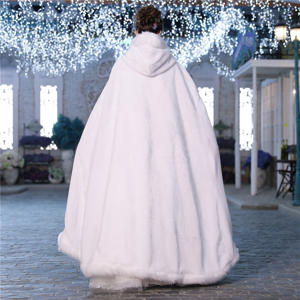 Bruiloft Mantel Elegante Warme Kerst Cape Mantel Winter Vrouwen Jas Bridal Floor Lengte Kostuum Mantels Lange Party Bruiloft Jas