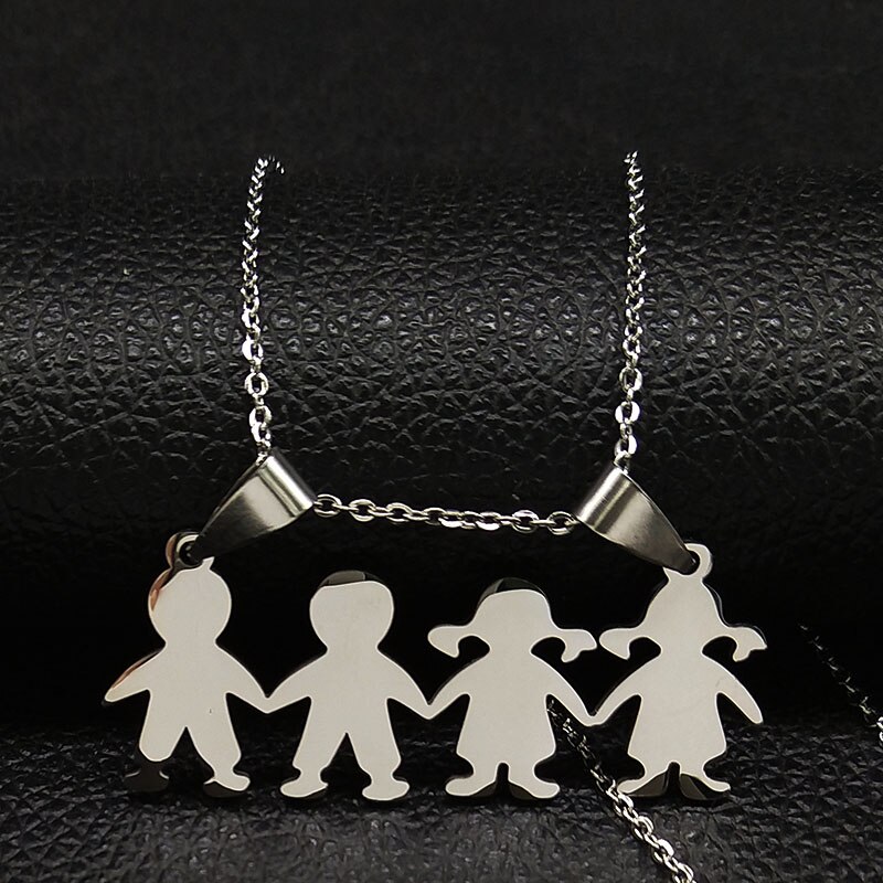 Collares de acero inoxidable para niños y niñas, collar con colgante de Mama para mujeres, hombres y niños, joyería para hombres y mujeres, N524S01: 2Boy2girl SR 50cmO