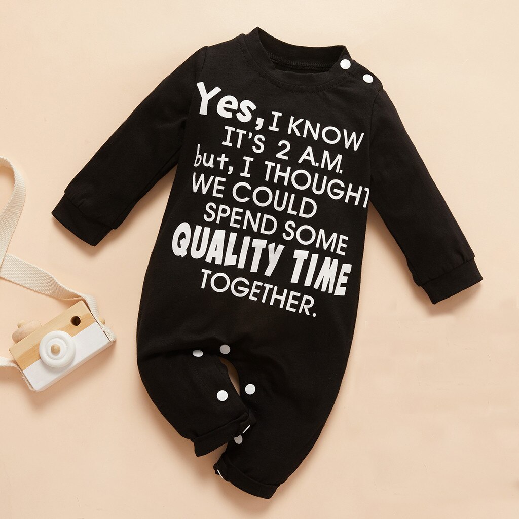 Bebê recém-nascido meninos macacão meninas bonito carta impressão manter quente macacão conjunto macacão macacão macio confortável do bebê: Black / 3M