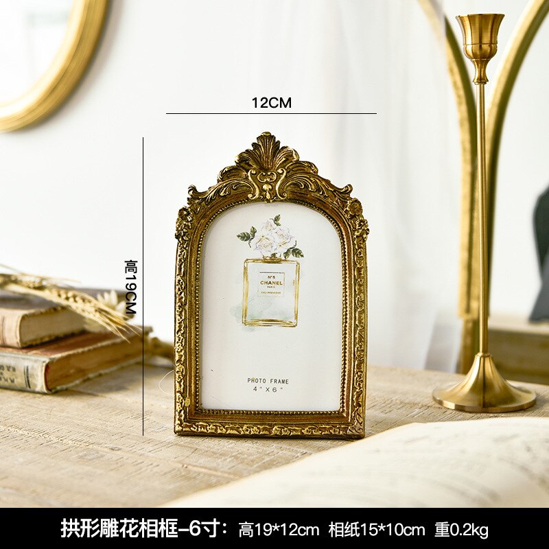 Marco de fotos de resina Vintage, marcos de fotos dorados tallados para bebé, soporte para fotos, adorno, decoración clásica de hogar para boda: 19x12cm 6inch