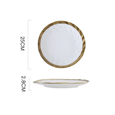 8 tommer 10 tommer guld keramisk tallerken fad hvid sort bordsæt porcelæn smykker luksus service plade bakke sæt køkken toos: Hvid 25cm