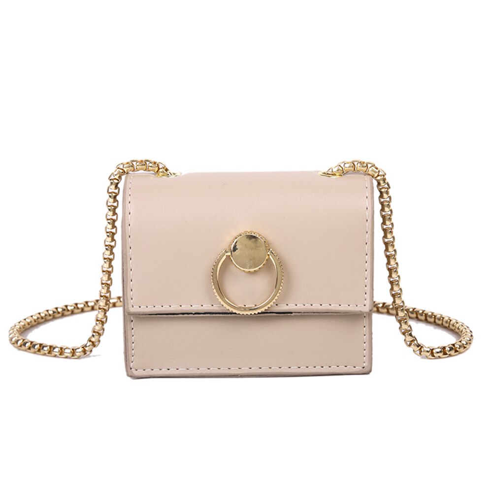Vintage puur gekleurde pu leren dames crossbody handtas schouder messenger bags stevige ketting schouder mini portemonnee: Kameel
