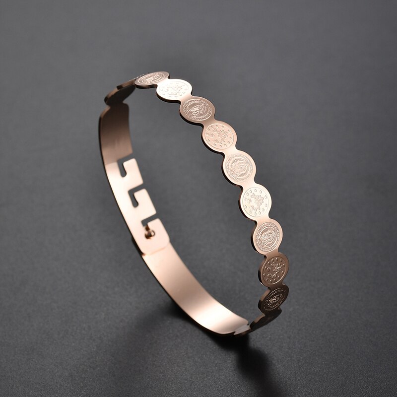 ELSEMODE Charm Virgin Mary Bracelet Cross Stainless Steel St Benedict Bangle Men Women amulet For Christian Religious Talisman: Style1 Rose Gold