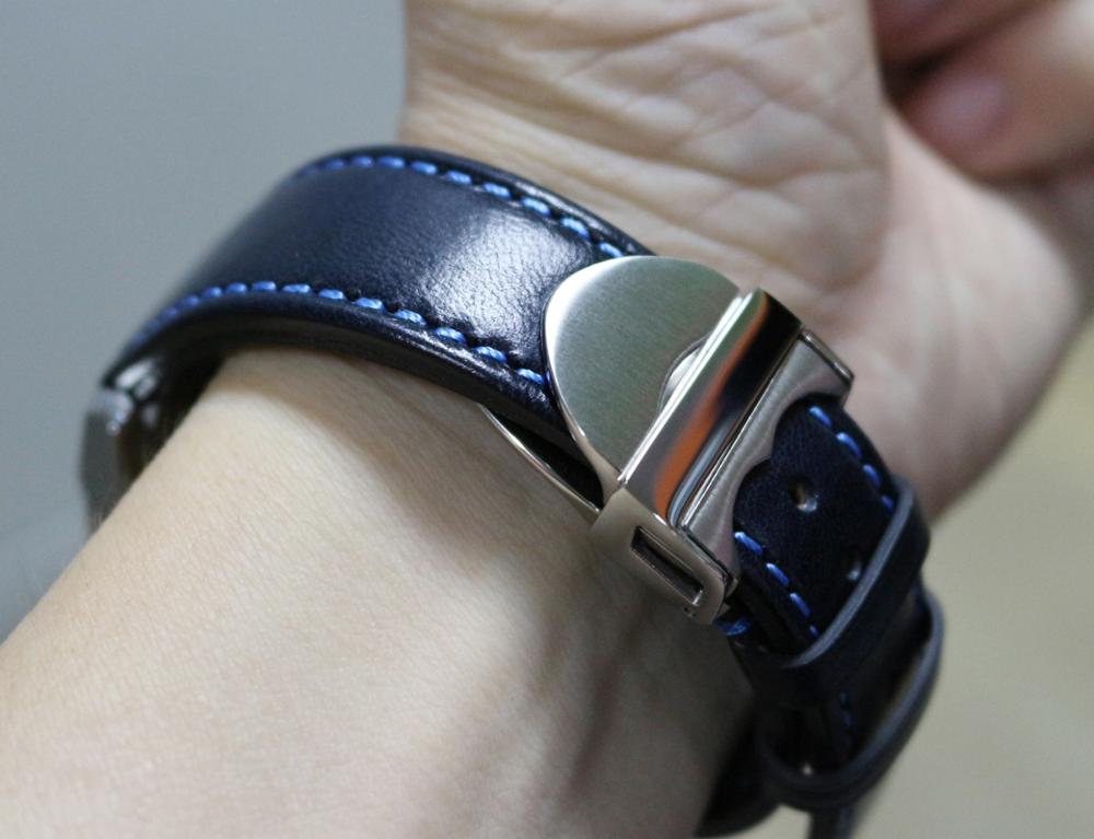 Bracelet de montre Vintage marron fait main en cuir de cheval fou 20mm 21mm 22mm bracelet de montre en cuir de veau véritable pour IWC: Blue / 21mm