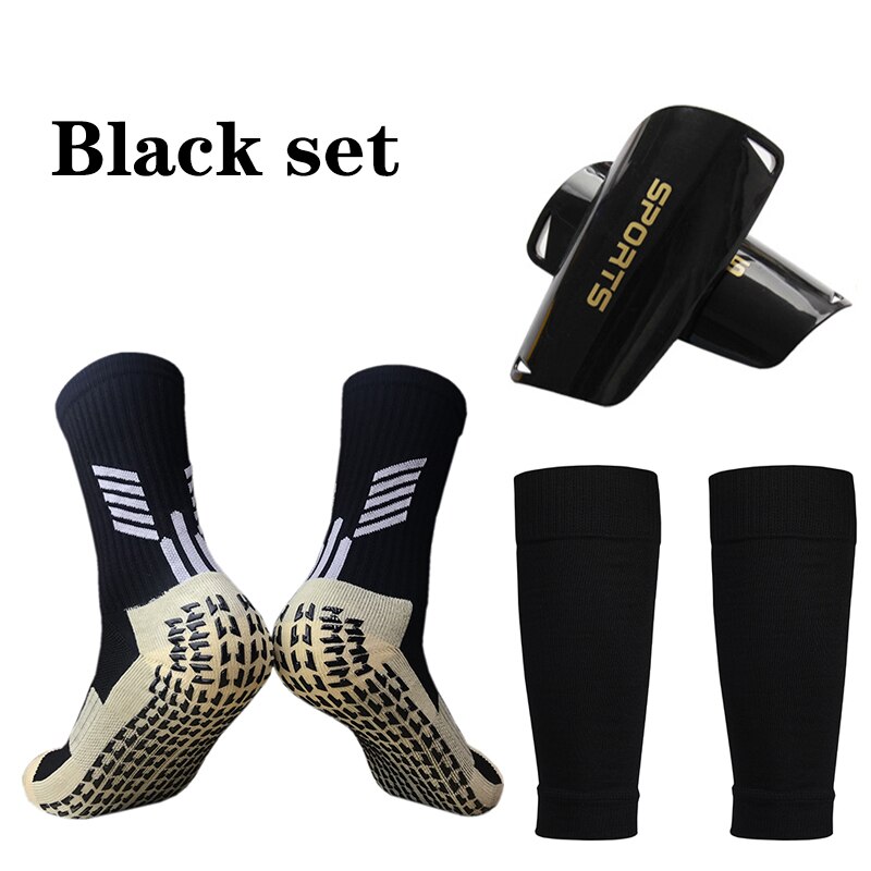 Un Set di manicotti parastinchi ad alta elasticità per calcio adulti bambini calzettoni copri Legging professionale equipaggiamento protettivo sportivo: Black set / Kids(25-45kg)