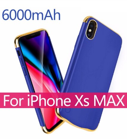 3500/6000mah Battery Charger Case For iPhone 6 6S 7 8 XS Max External Backup Battery Case Power Bank Charging Case Cover: For XS Max Blue
