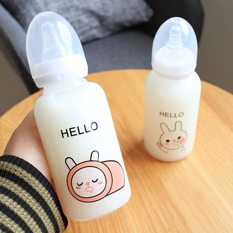 300ML Baby glass Milk Bottles Newborn Nursing Nipple Straight Bottle Pacifier Milk Water Feeding: Pink Rabbit