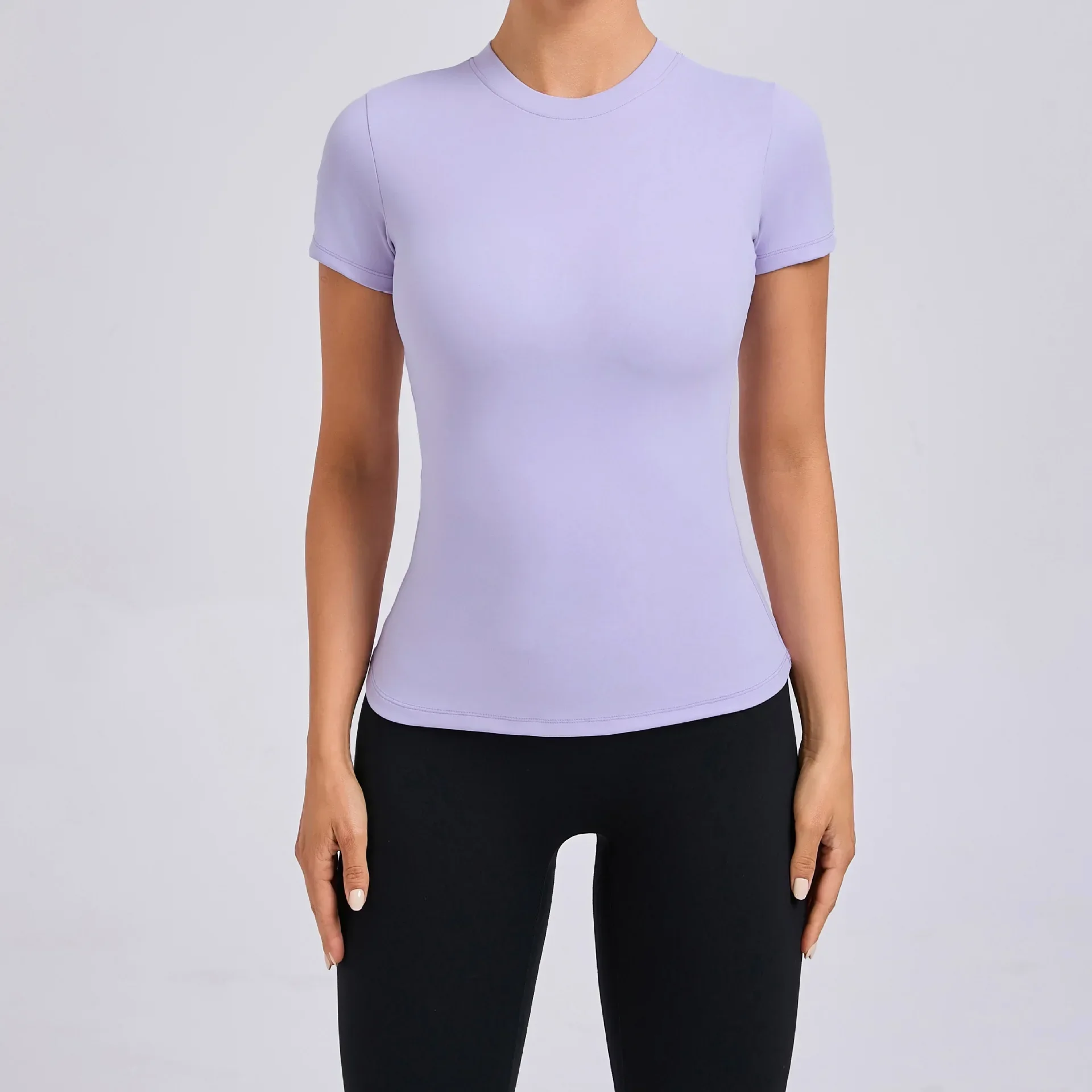 Kompressionströja dam t-shirt sportkläder dam gymtopp yogakläder träningskläder röd svart vit marinblå kaffe: M / Lavendel-