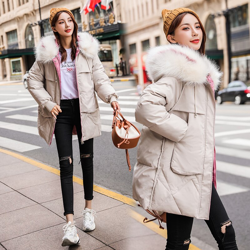 nueva chaqueta de invierno para mujer Parka coreana chaqueta acolchada suelta abrigos para mujer invierno gran cuello de piel Parkas 6682 dj3346