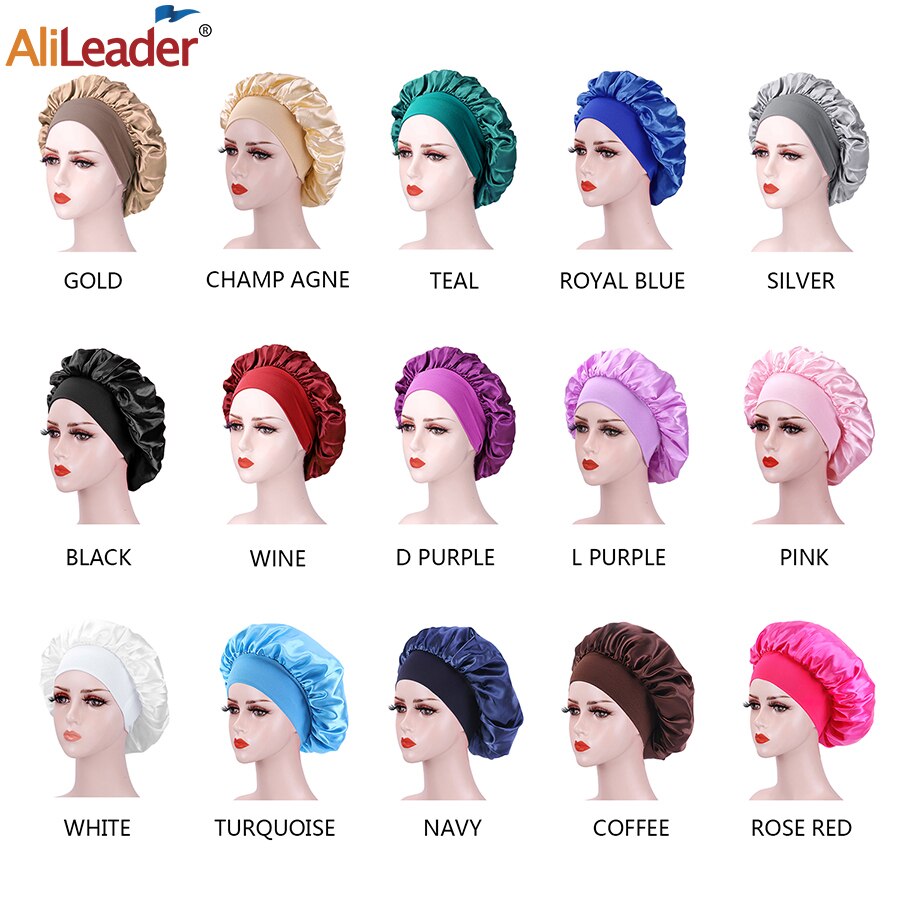 Wide Elastic Band Women Satin Night Sleep Cap Hair Bonnet Hat Silk Head Cover Women&#39;s Satin Solid Sleeping Hat Night Sleep Cap