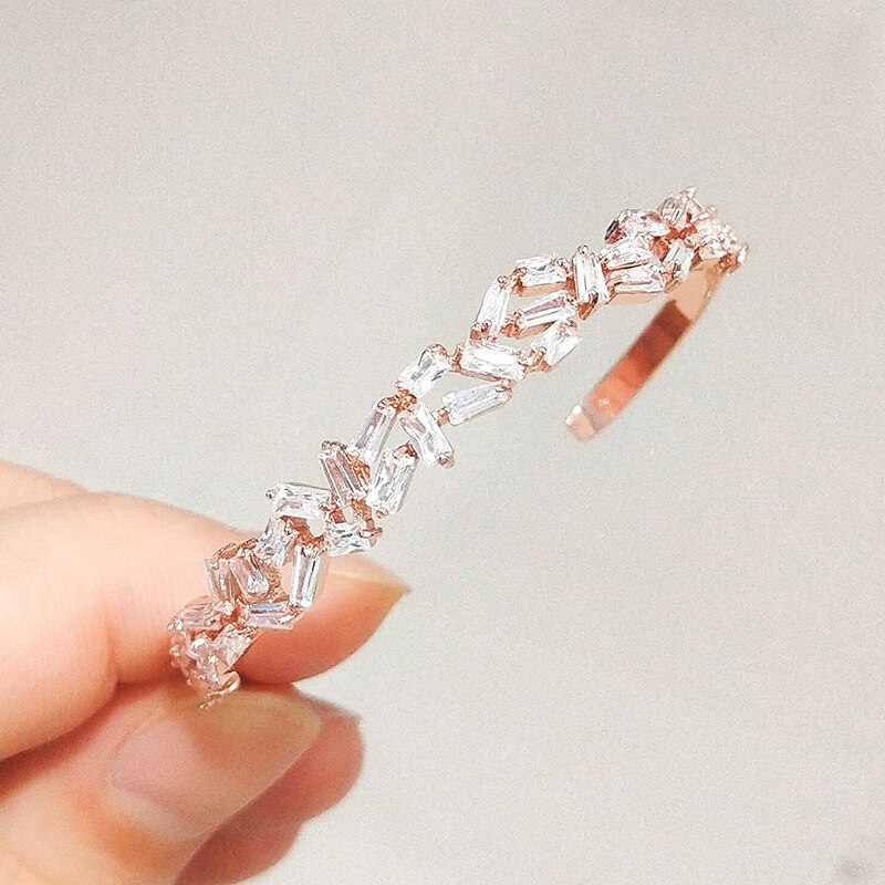 Zakol elegante aaa zircônia cúbica ajustável jóias de noiva do vintage pulseira para o casamento feminino jantar festa presente aniversário fsbp2006: Rose Gold Color 6