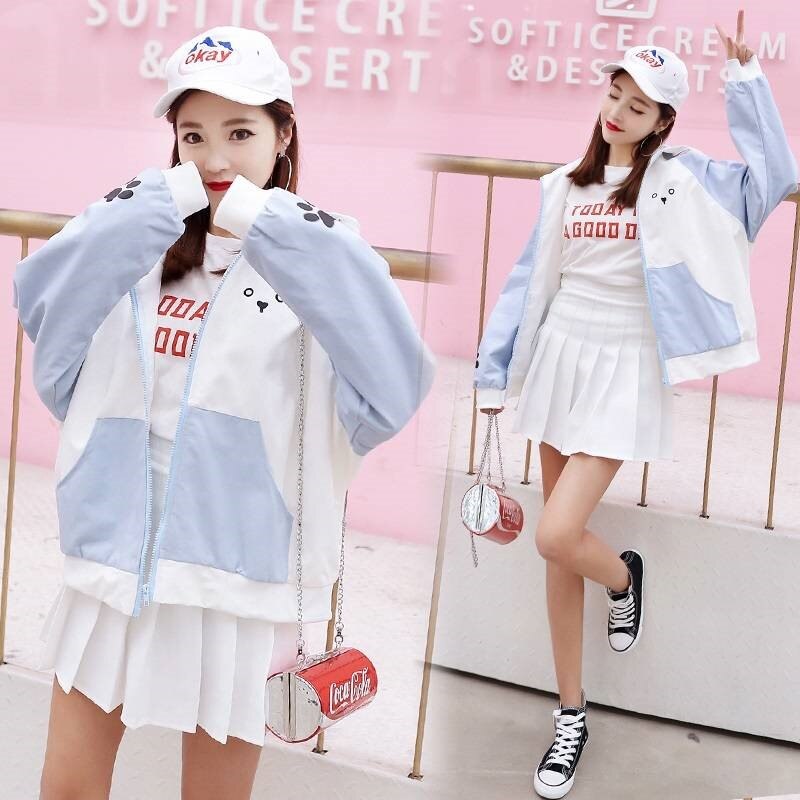 Veste Femme Patchwork - Style Coréen Casual Coupe Ample - Printemps Automne Tendance Polyvalente: Bleu / L