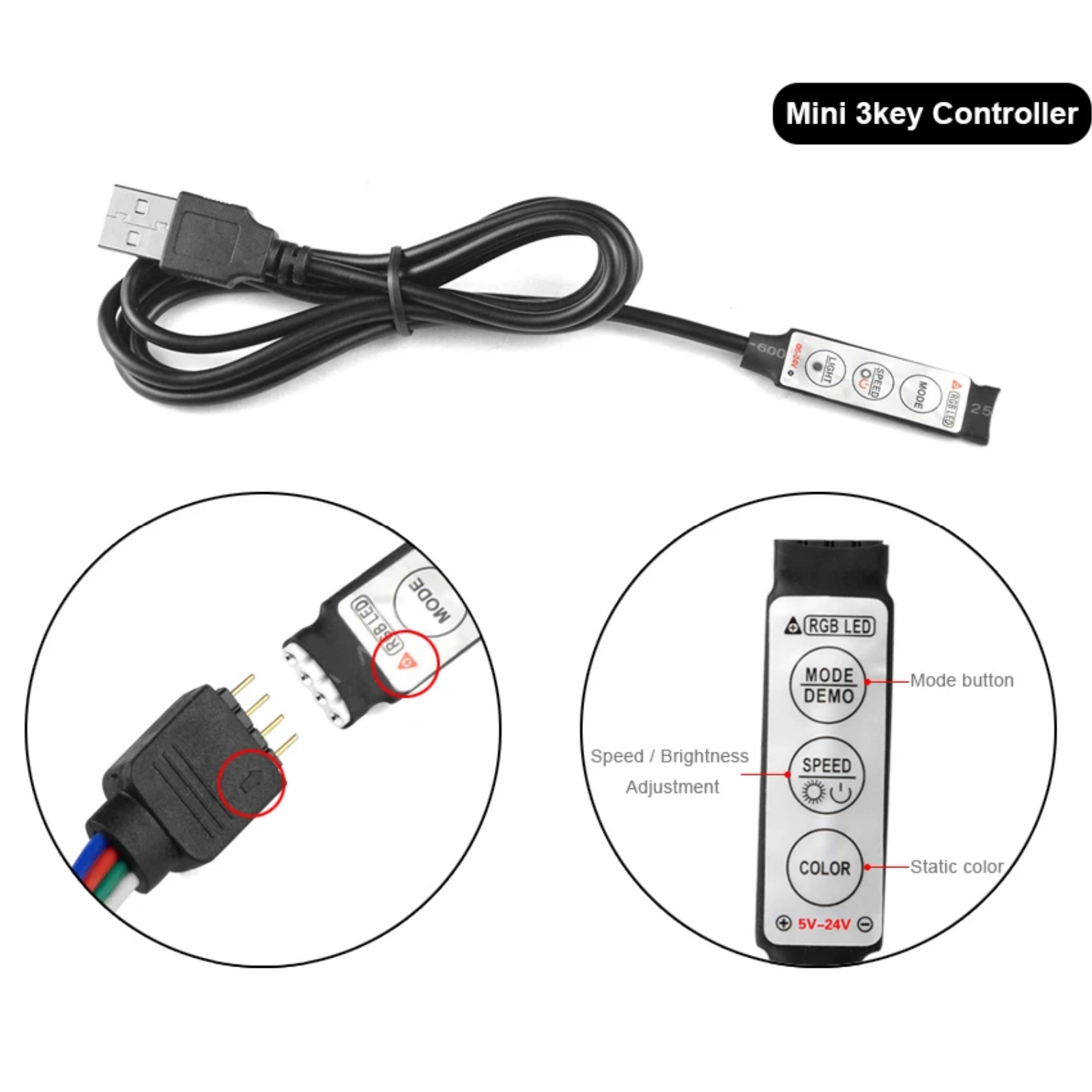 USB RGB Controller DC 5V Mini 3Key 24/44Key IR Bluetooth 17Key RF Wireless Remote Control For LED Strip light Tape Ribbon Lamp