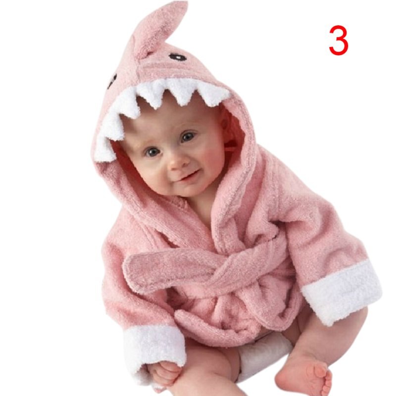 Baby vinter forår efterår tøj drenge piger klæder tegneserie badekåbe nattøj kappe 9 slags dyrestil: Lyserød haj
