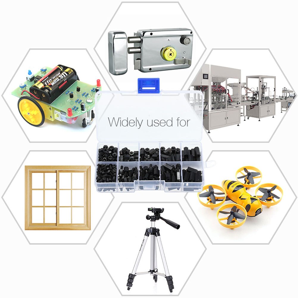 Black Nylon PCB Standoff Spacer Hex Screw Nut Assortment Kit Box Sets