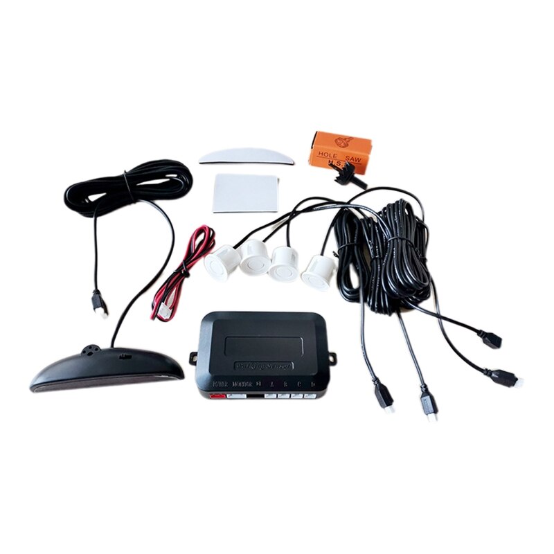 Smart Parktronic For Cars LED Display Detector System Backlight Reverse Parking Radars Monitor With 4 Sensors: White